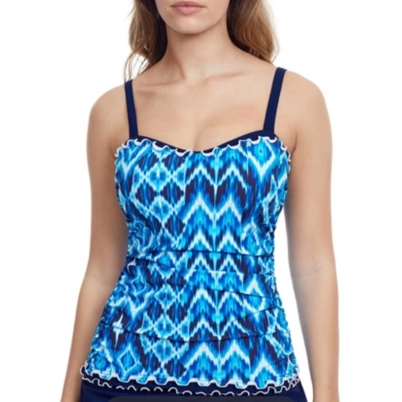 NWT Profile by Gottex Ocean Blues 34 D-Cup Shirred Underwire Tankini Top - Picture 1 of 16